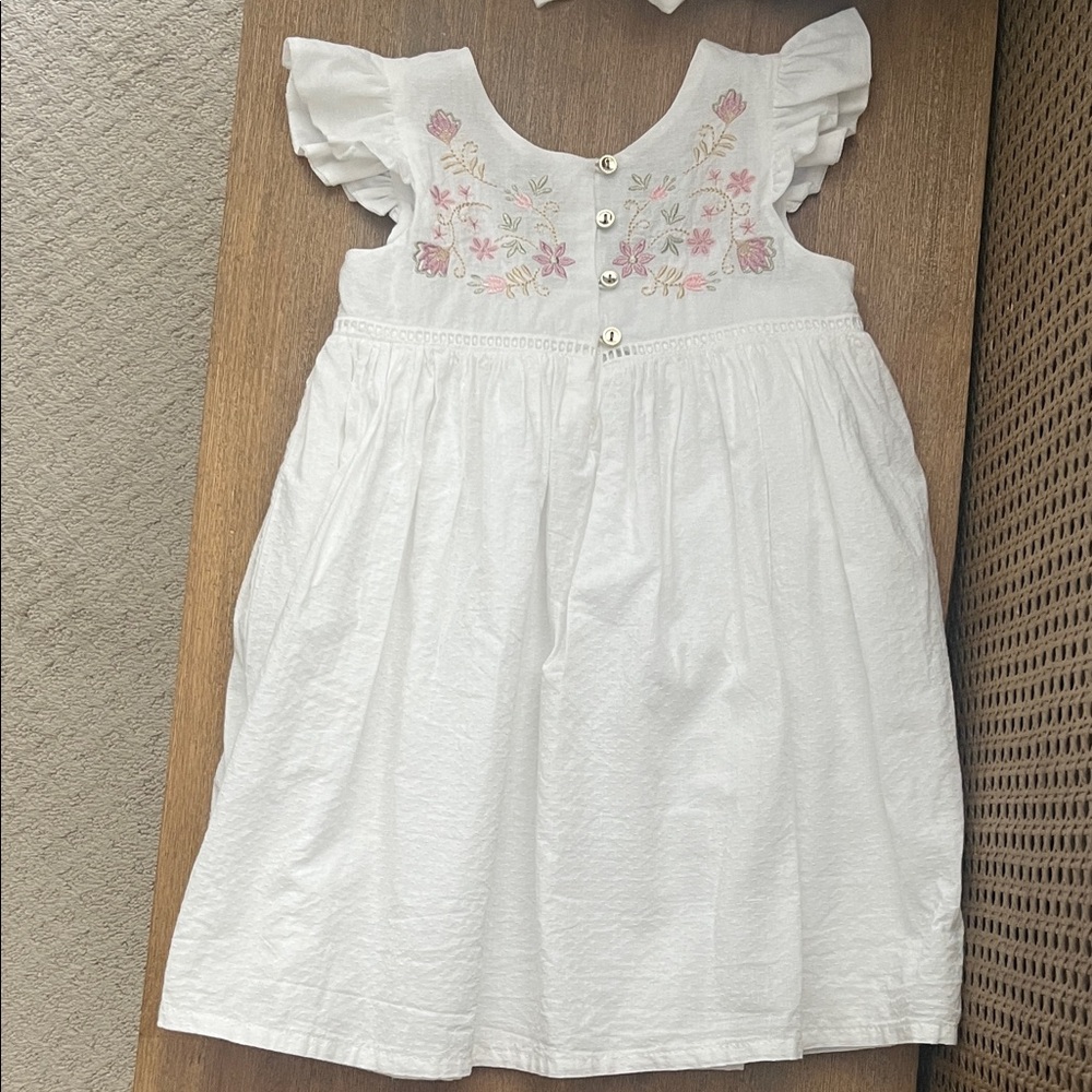 Max Studio White Dress with Pink Floral Embroidery